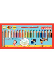 Crayon de couleur multi-talents Woody 3in1, étui de 18 couleurs assorties