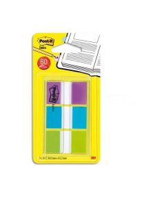 Dévidoir Post-it 3x20 marque-pages standards Bleu, Vert, Violet