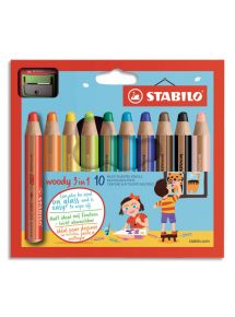Crayon de couleur multi-talents Woody 3in1, étui de 10 couleurs assorties