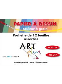 Papier dessin couleurs assorties 160g, format 24x32cm, pochette de 12