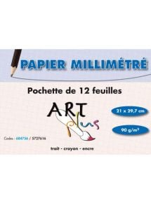 Papier millimétré 90g 21x29,7cm, pochette de 12 feuilles