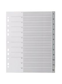 Jeu de 12 intercalaires numériques en polypropylène gris, format A4+