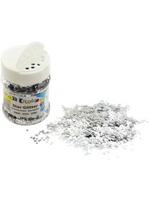 Pot de 65 grammes de paillettes étoiles coloris argent