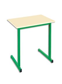 Table scolaire monoplace hêtre piètement vert, L70xH76xP50cm, taille 6 