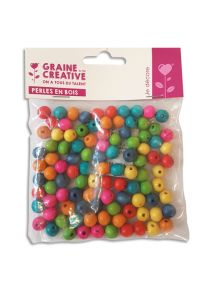 Perle en bois colorée assortie, diamètre 10 mm, trou 2mm, sachet de 100