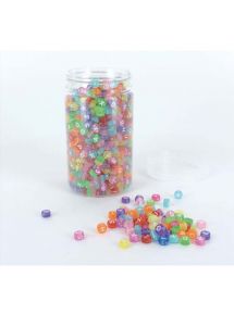 Perles alphabet transparente couleurs assorties, diamÃ¨tre 7 mm, bocal de 1200