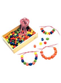 Boite de 130 grosses perles en bois coloris assortis