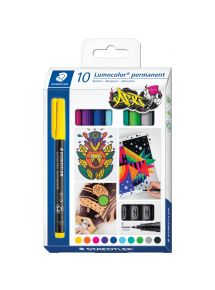 Pochette de 10 feutres Lumocolor permanent 0,6mm  assortis