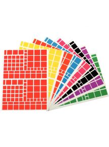 Gommettes carrés repositionnables, tailles et couleurs assorties, sachet de 18 planches