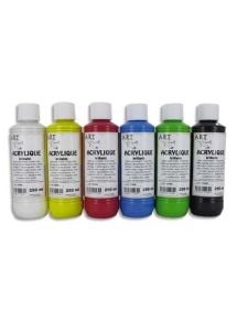 Peinture acrylique couleurs brillantes, coffret de 6x250ml