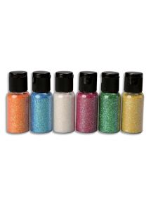 Paillettes couleurs fluo assorties, lot de 6 shakers 35 ml