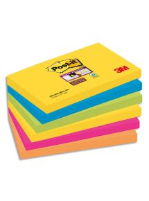 Bloc Post-it Super Sticky Carnival format 76x127mm, lot de 6 blocs de 90 feuilles, couleur assortie