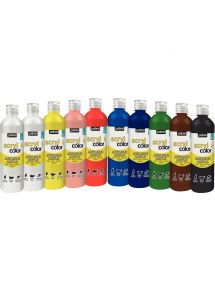 Carton 10 flacons 500 ml de peinture acrylique brillante ACRYLCOLOR couleurs standards