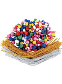 Pack de 300 pompons et chenilles glitter assortis