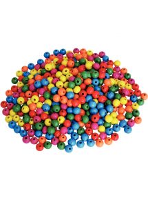 Perle en bois colorée assortie, diamètre 10 mm, trou 2mm, sachet de 100
