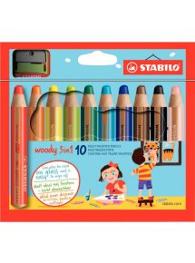 Crayon de couleur multi-talents Woody 3in1, étui de 10 couleurs assorties