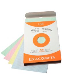 Fiche bristol non perforée, format 14,8x21cm, quadrillée 5x5, assortis, étui de 100 