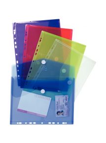 Paquet de 5 enveloppes perforées A4 en polypropylène translucide, coloris assortis
