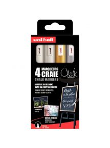Marqueur craie Chalk marker, pointe ogive, pochette de 4 assortis