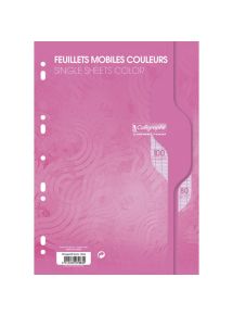 Feuillets mobiles perforés 21x29,7cm, grands carreaux, 100 pages, rose, 80g