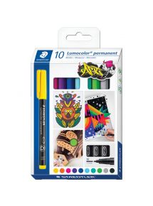 Pochette de 10 feutres Lumocolor permanents 1,0mm assortis