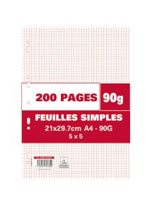 Feuillets mobiles perforés 21X29,7cm, petits carreaux, 200 pages, 90g