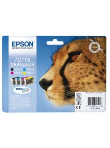 Cartouche jet d'encre Epson T0715 Guépard, multipack noir et couleurs