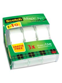 Ruban adhésif Magic 810 Caddy Pack 19mmx7,5m, lot de 2 + 1 dévidoir 