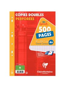 Copies doubles perforées 21x29,7cm, grands carreaux, 400 pages, 70g