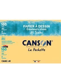 Pochette de 8 feuilles de papier dessin 160g, format 50x65cm, couleur mi teinte vives