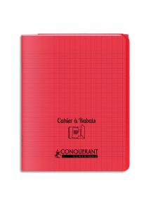 Cahier polypro avec rabat 17x22cm, 48p, grands carreaux, rouge
