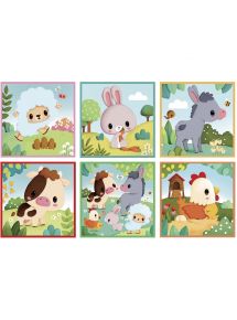 Boite de 9 cubes puzzles en carton, animaux de la ferme