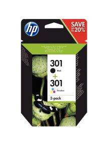 HP 301 pack de 2 cartouches d'encre noire et trois couleurs authentiques (N9J72AE)