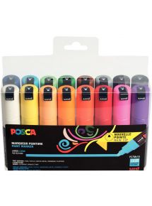 Pochette de 16 marqueurs Posca pointe large ogive assortis