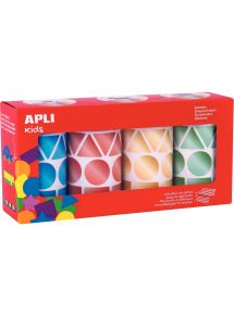 Gommette autocollante géométrique 27mm, boîte de 4 rouleaux formes et couleurs assorties