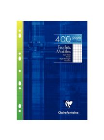 Feuillets mobiles perforées 21x29,7cm, petits carreaux, 400 pages, 90g