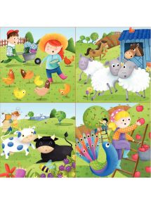 Boite de 4 puzzles progressifs, les animaux de la ferme
