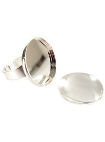 Sachet de 10 bagues argentées avec 10 cabochons en verre