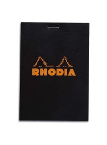 Bloc de bureau 80g Rhodia agrafé en tête, 160 pages, petits carreaux, format 8,5x12cm, noir
