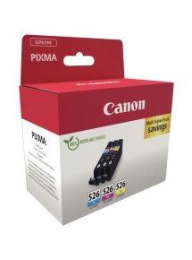 Canon 526 pack de 3 cartouches jet d'encre cyan, magenta et jaune authentique (CLI526CMJ)