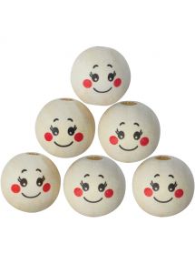 Sac de 30 perles en bois vernis forme visage