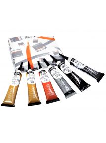 Boîte de 6 tubes à canule cerne relief 20 ml. Assortis : 2 or, noir, argent, cuivre, imitation plomb