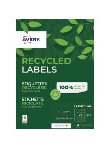 Etiquettes adhésives blanches 100% recyclée 63,5x38,1mm, boîte de 2100
