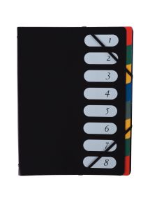 Trieur en polypropylène avec élastiques 8 compartiments, noir