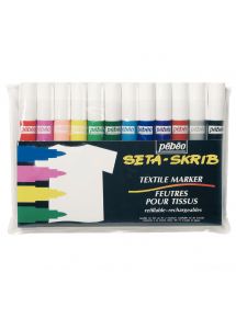 Pochette de 12 feutres SETASKRIB pour tissus, couleurs assorties