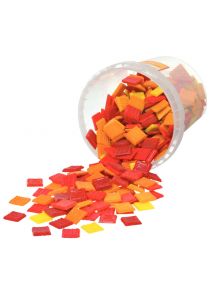 Seau de 1 kg de mosaïques 2x2 cm en pâte de verre rouge, orange, jaune