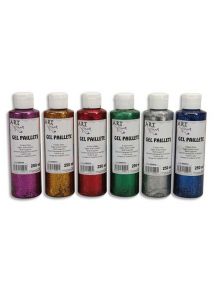 Lot de 6 flacons 250ml gel pailletée Art Plus, assortis