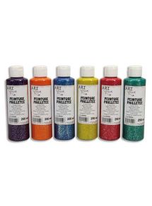 Gouache pailletée ArtPlus, lot de 6 flacons de 250ml, couleurs assorties