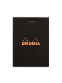 Bloc de bureau 80g Rhodia agrafé en tête, 160 pages, petits carreaux, format 7,4x10,5cm, noir