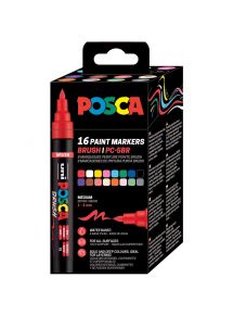 Pochette de 16 marqueurs Posca pointe fine brush assortis